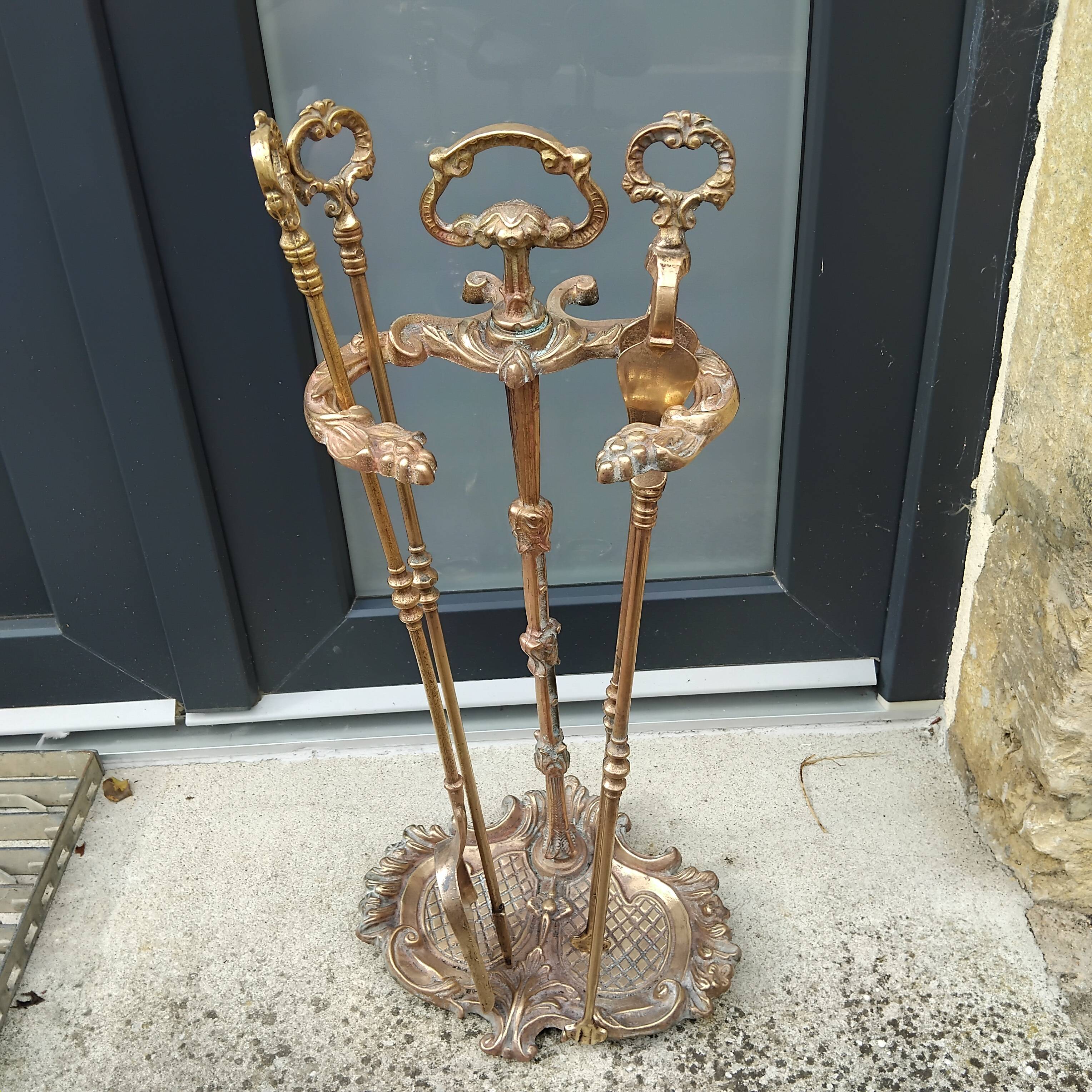Brass fireplace set