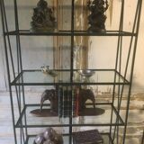 Pair of wrought iron and glass bookcase shelves