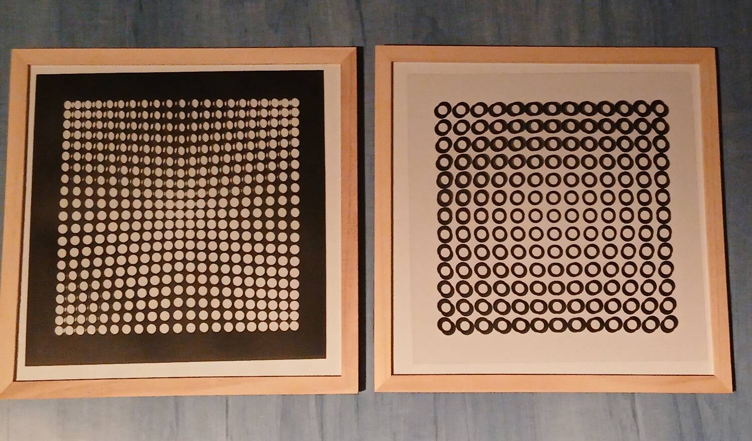 Two Vintage Vasarely Tableaux - Optical Art - Wooden Frames 30x30cm
