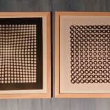 Two Vintage Vasarely Tableaux - Optical Art - Wooden Frames 30x30cm