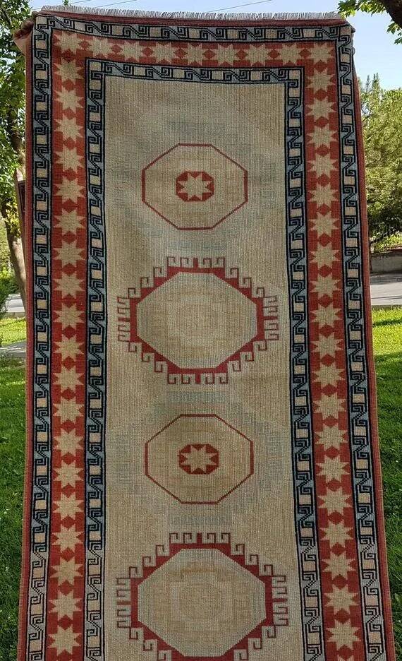 Vintage Turkish hallway rug 85x281 cm