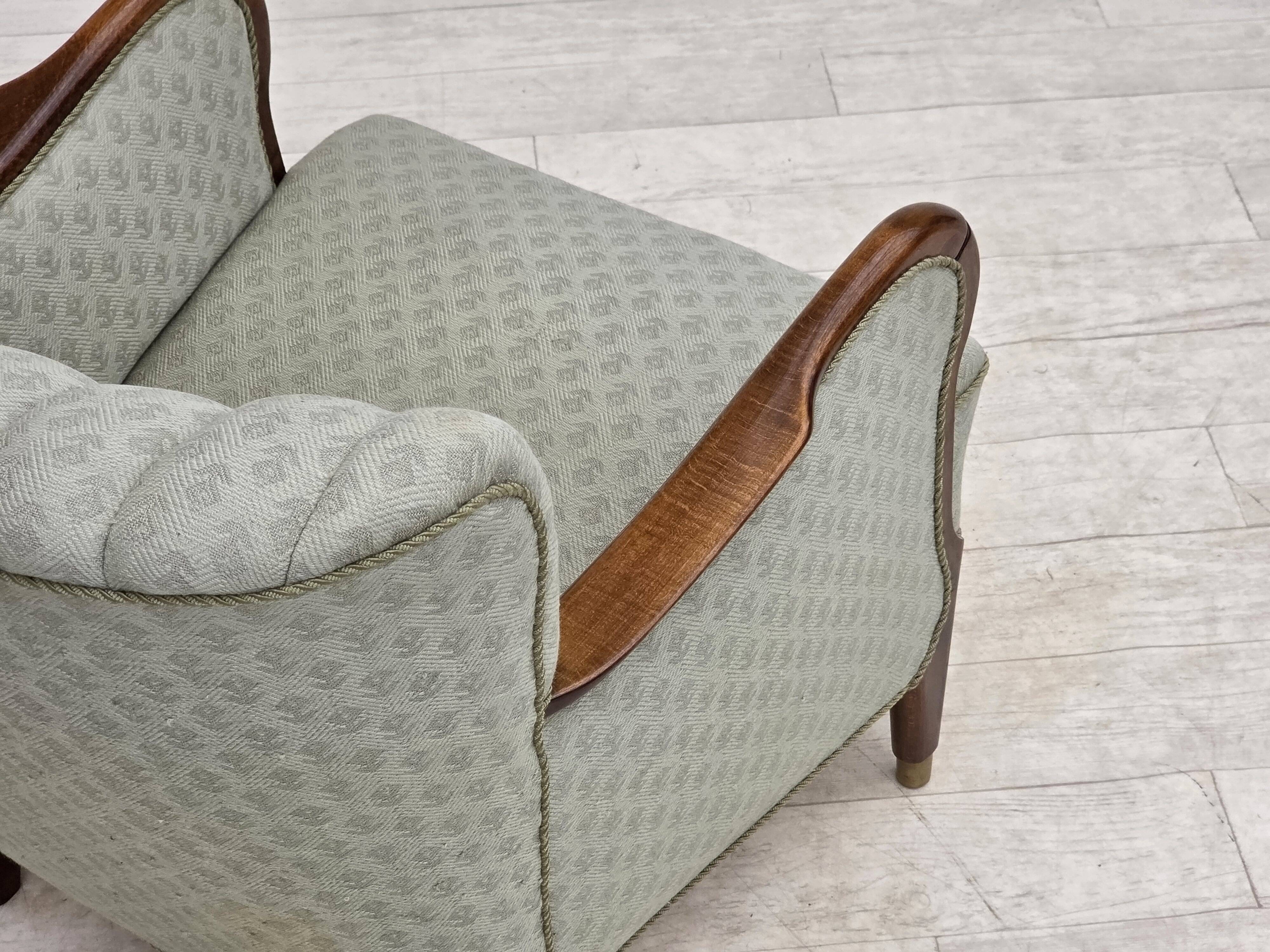 1960s, Danish armchair, light blue furniture fabric, beech wood.
