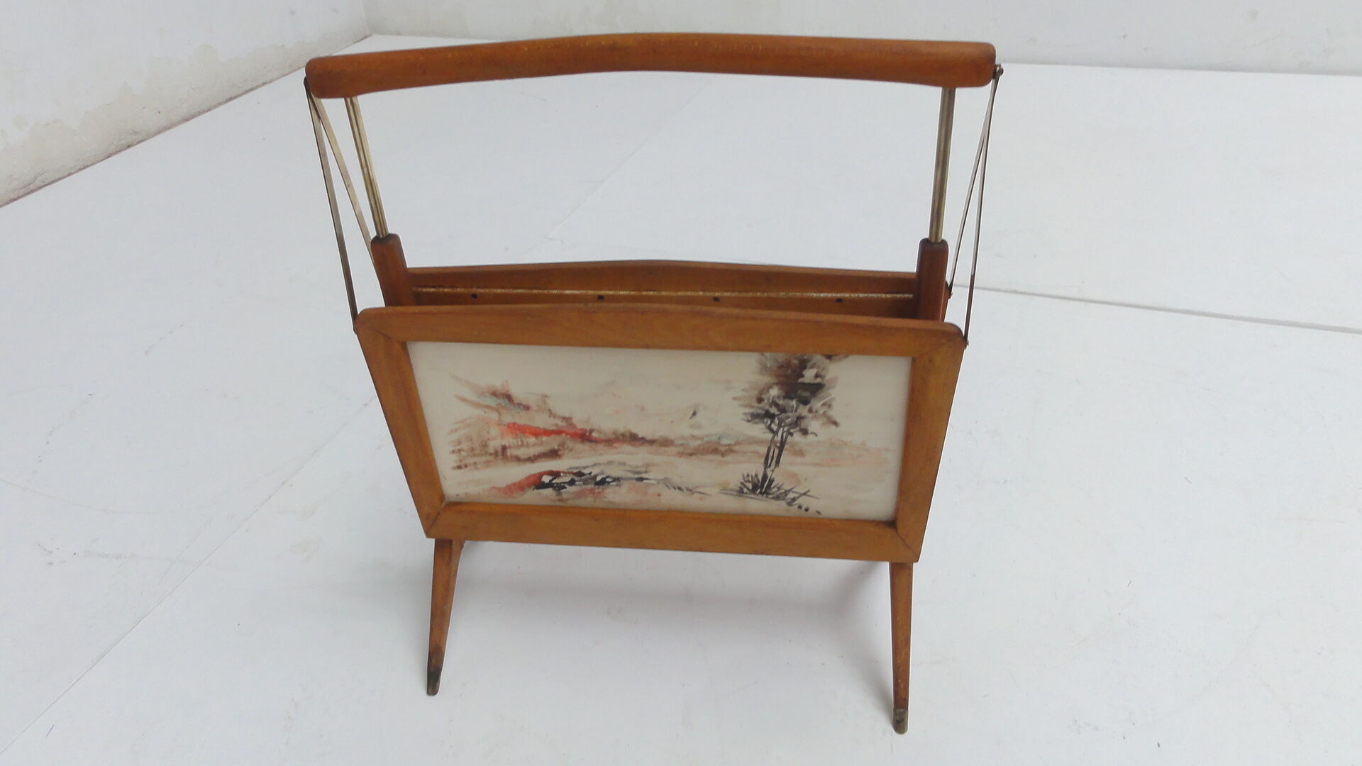 Magazine rack hand painted Birch and brass made in Italy 1950 s