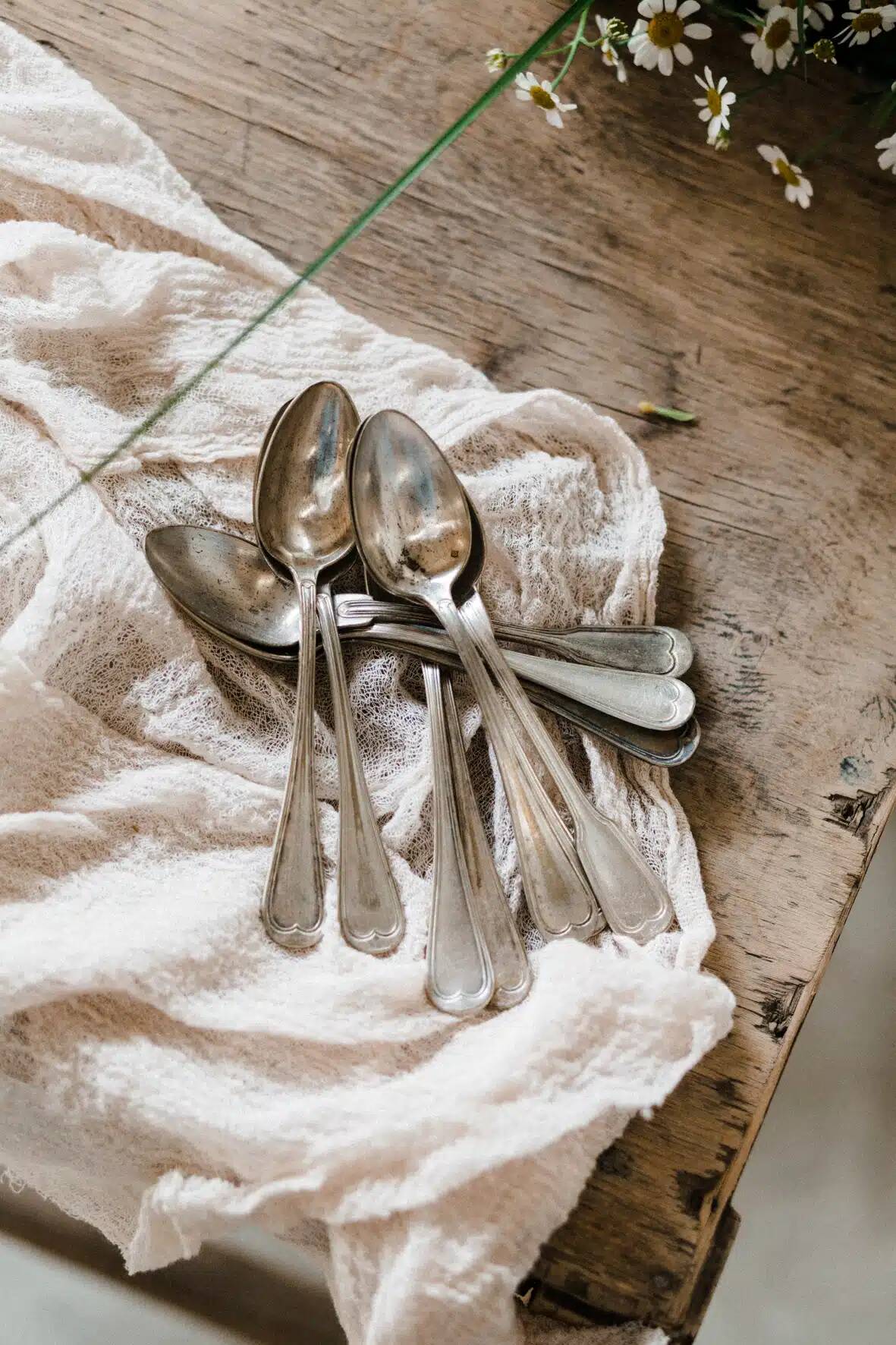 Silver heart spoon (set of 10) "leather"