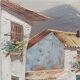 Hst 20th century signed solana: fishermen's houses, palm tree, tenerife, canary islands, spain