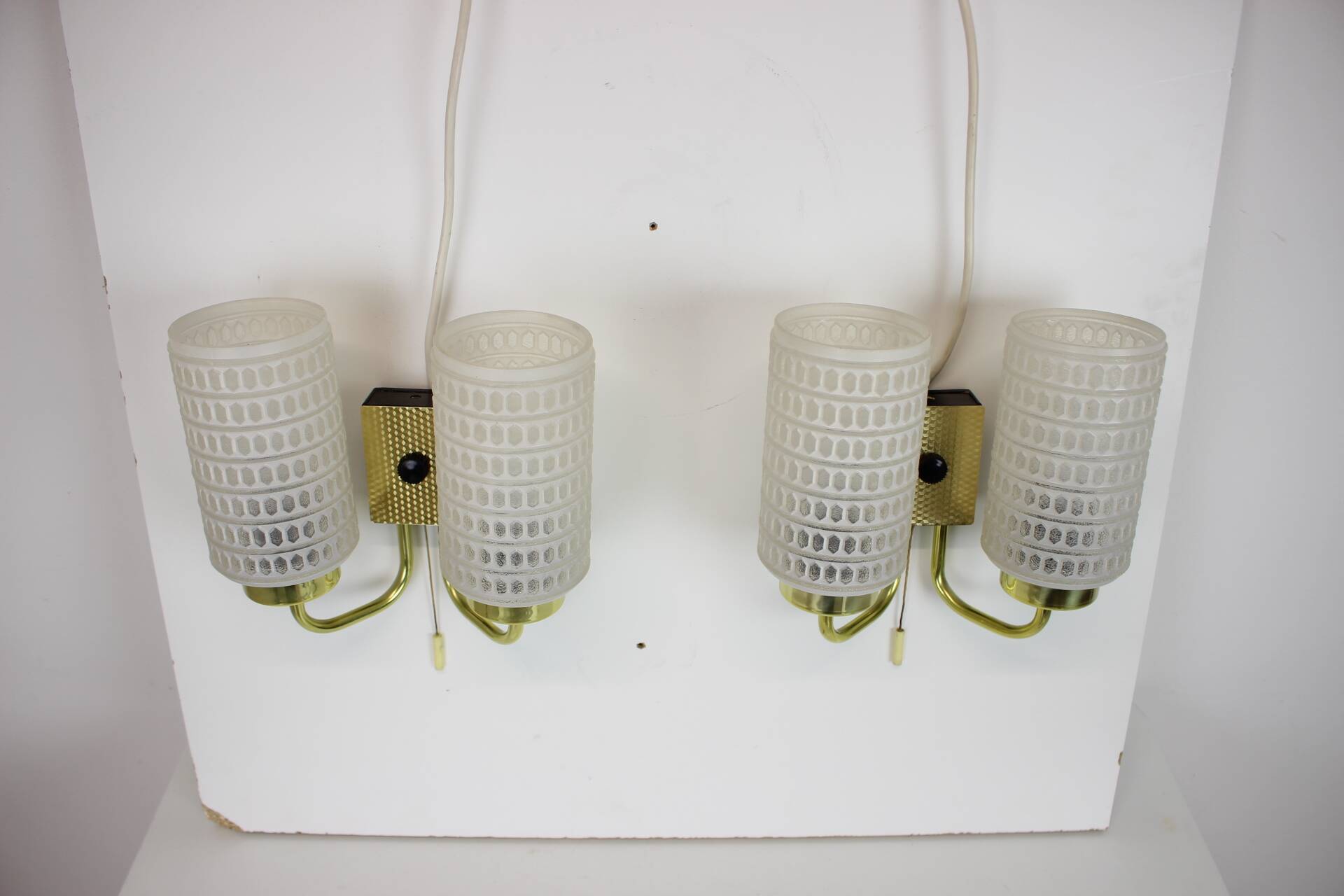1970s Pair of Two Wall Lamps with Glass Shades, Germany