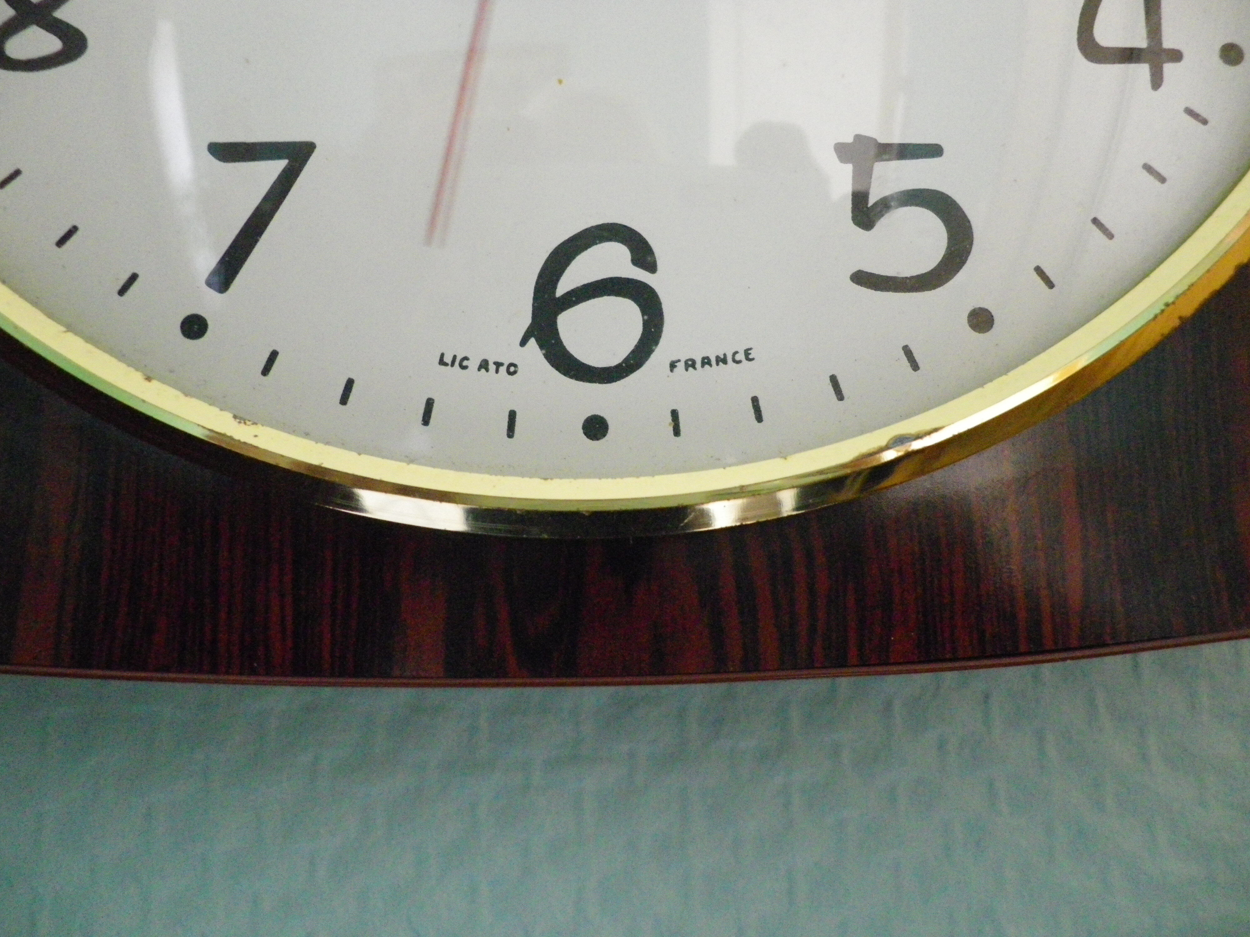 Electronic "Jaz" clock in formica, glass and brass - France - 60s