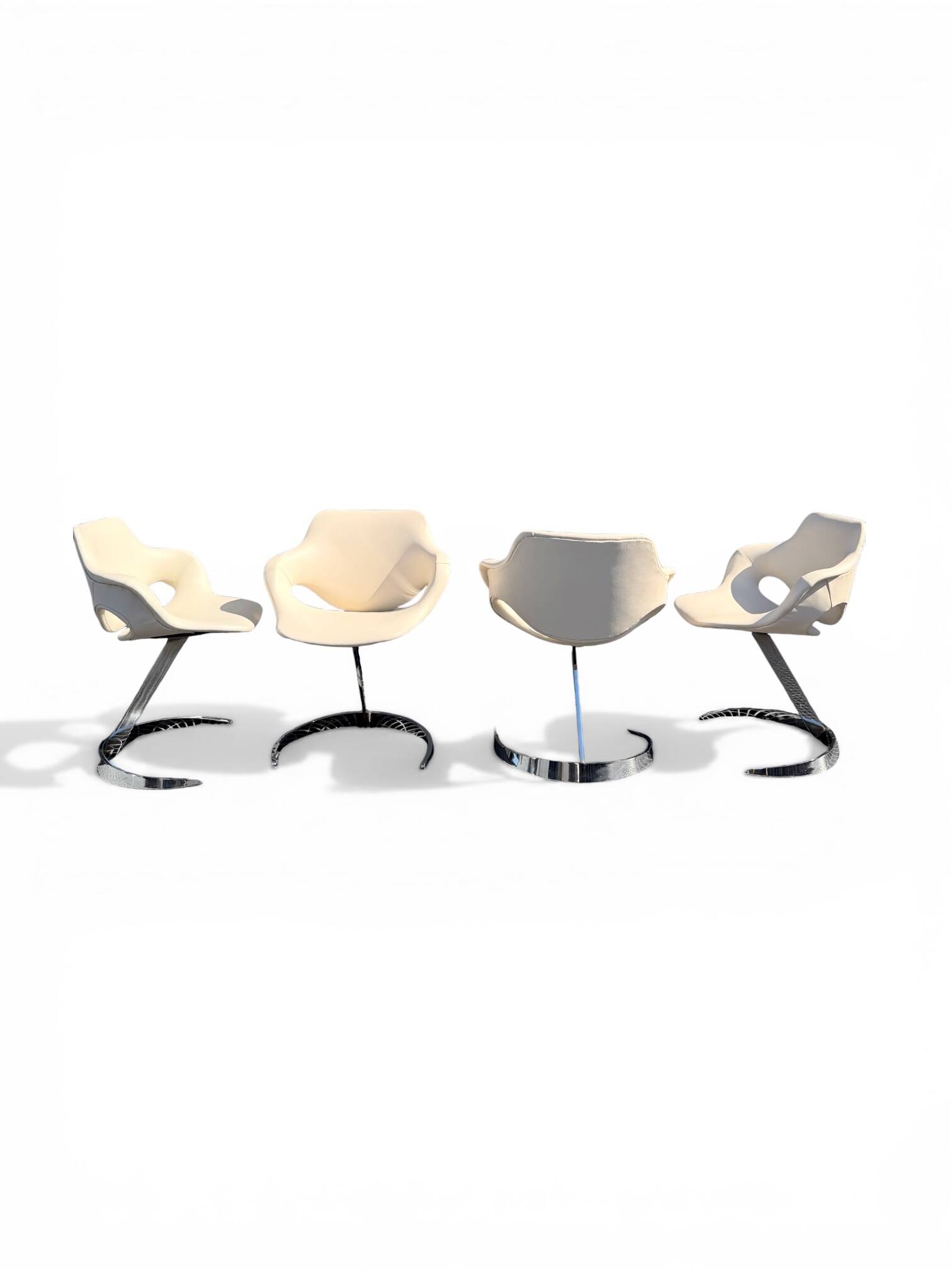 Ensemble Euro Steel International Space Age : Table Verre & 4 Chaises