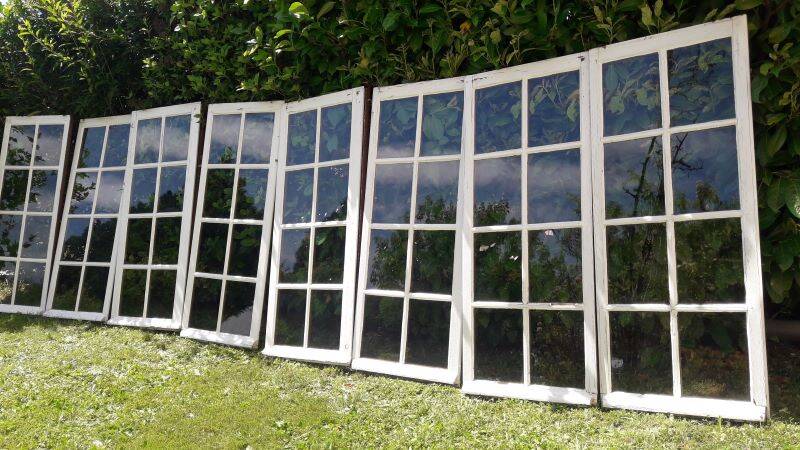 Lot of 4 oak windows H141xL112/117cm old small panes