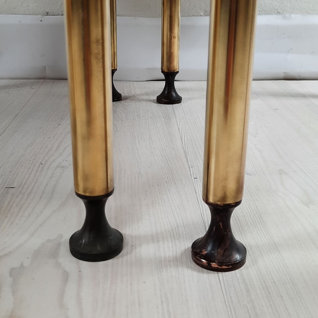 Dresser / chest of drawers and bedside tables - 1960s - faux leather brass