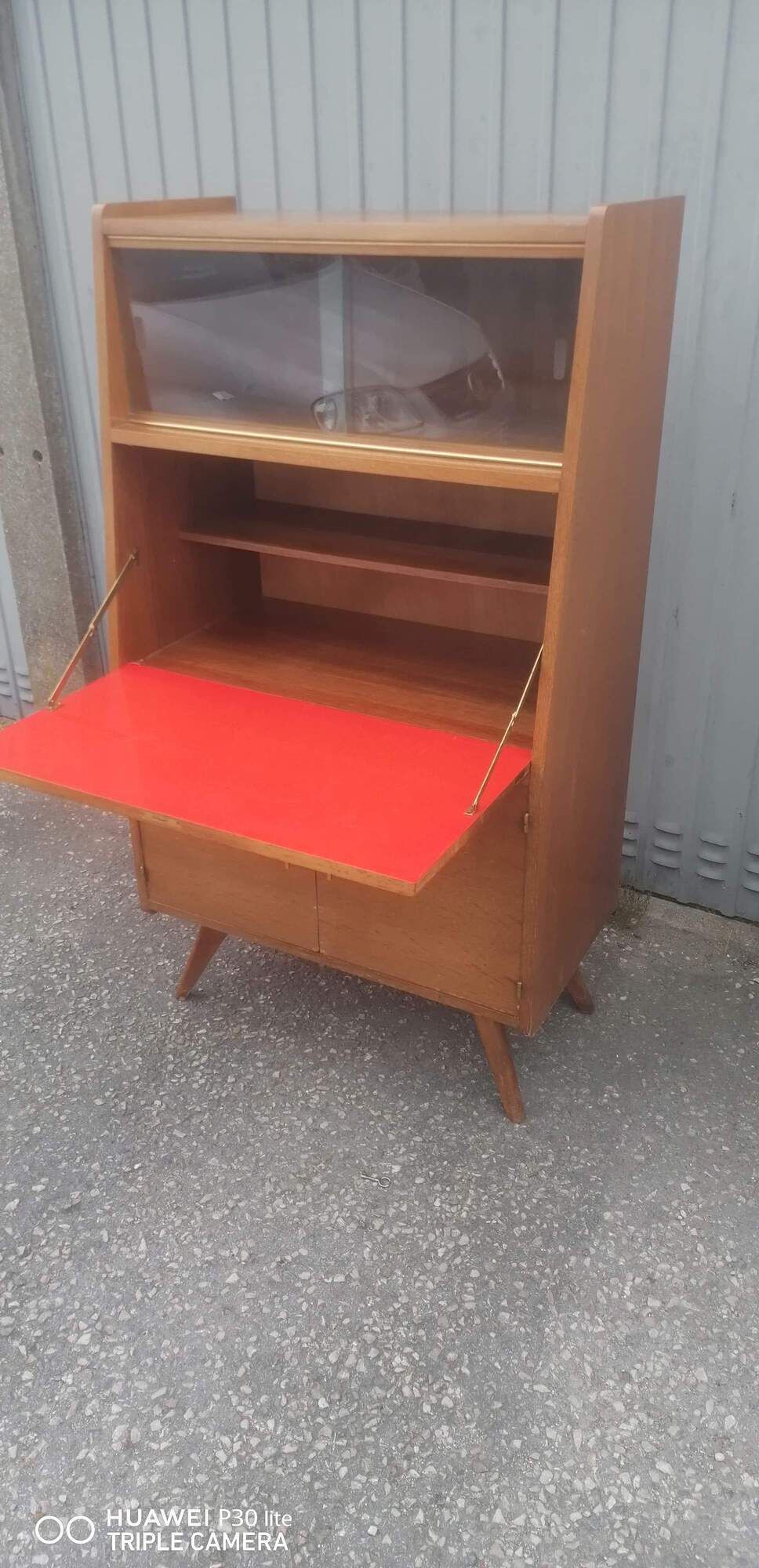 Former Scandinavian secretary feet compass furniture showcase wood 1960 vintage
