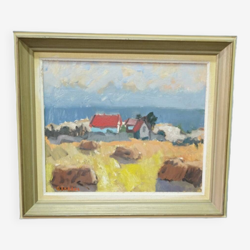 Gunnar Ekdahl, Paysage moderne suédois, Huile sur panneau, années 1960, Encadré