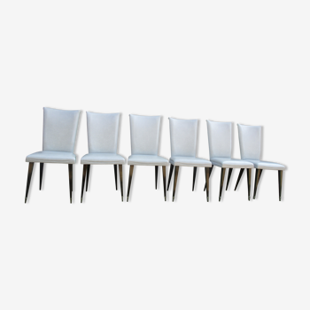 Suite de 6 chaises de salle à manger années 50'S simili cuir gris