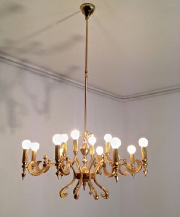 Extraordinary Mid Century Regency Style Brass Chandelier, Italian Manufacture   chandelier