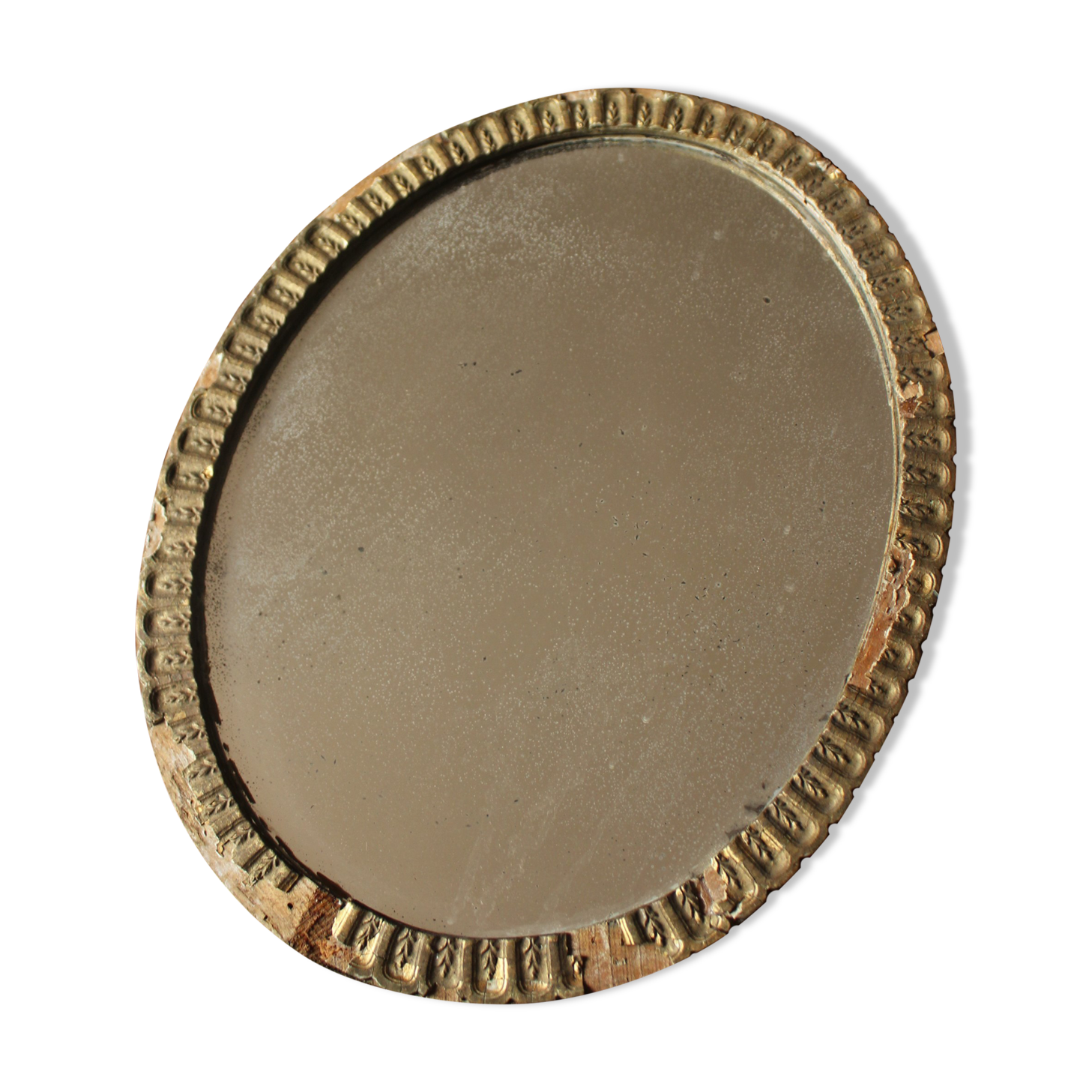 Old oval mirror gilded wood mercurized