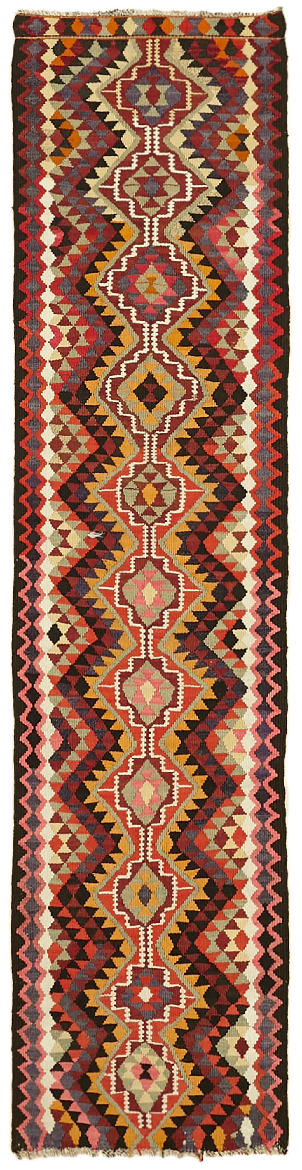 Turkish Handwoven Vintage Herki Kilim 88 cm x 336 cm