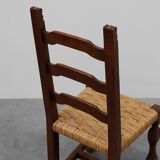 Set of 8 Brutalist Mid-Century Chairs in Wood and Wicker, Belgium ca. 1970