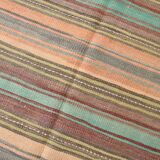 4x7 Pale Orange & Mint Green Striped Wool Kilim Rug, Washable Rug,126x210Cm