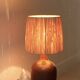 Lampe en grès avec cuisson bois, abat jour en raphia, années 60