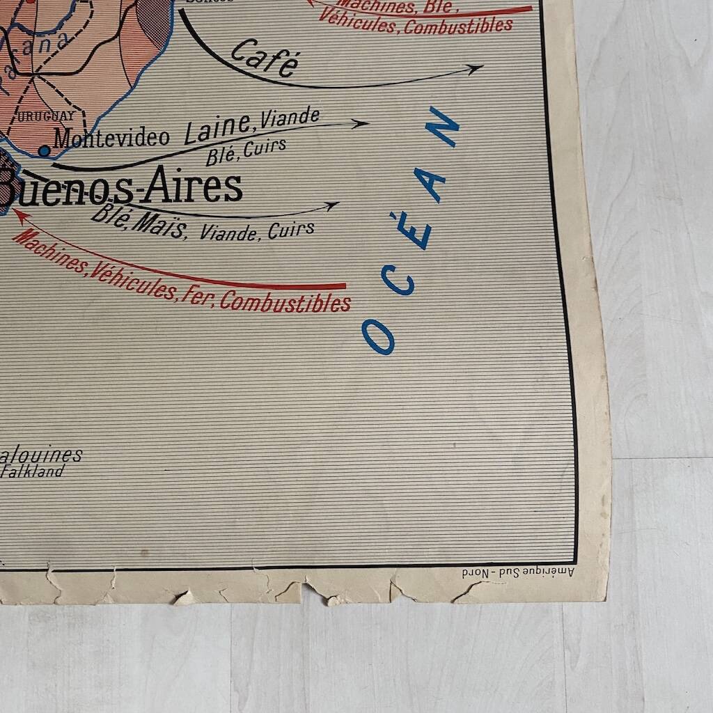 Vintage school map double-sided "South America / North America"