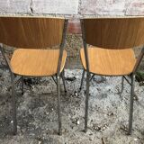 Pair Chair Feet Compass Metal Chrome + Formica Brown 70s Vintage