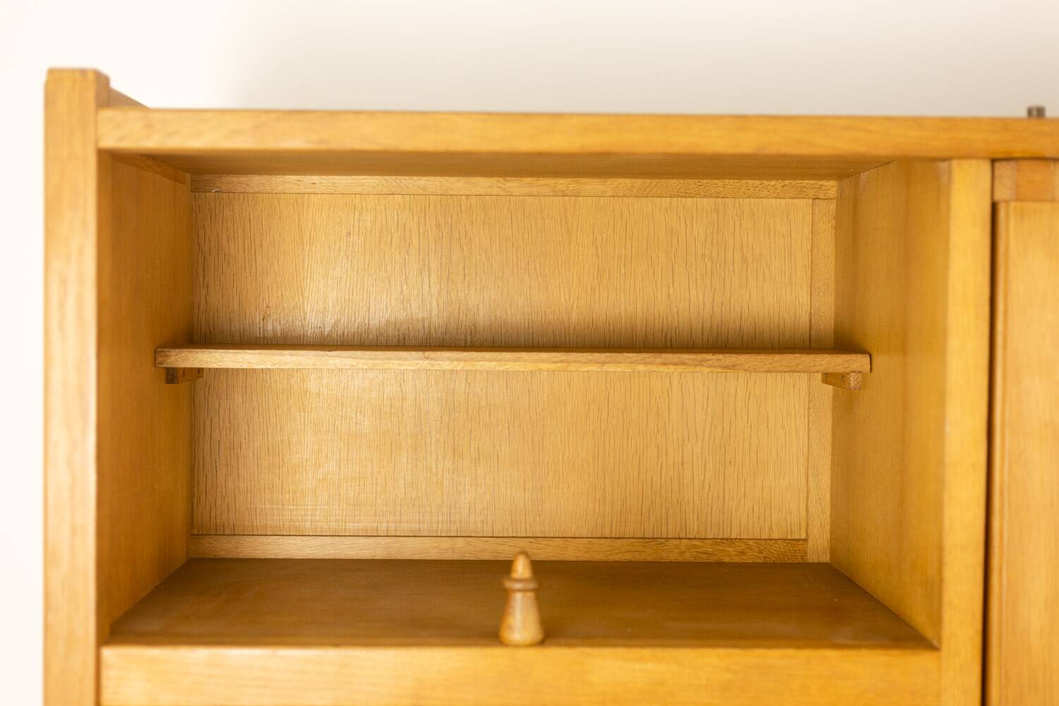 Guillerme and Chambron. Oak wardrobe with integrated secretary. 1970-80.