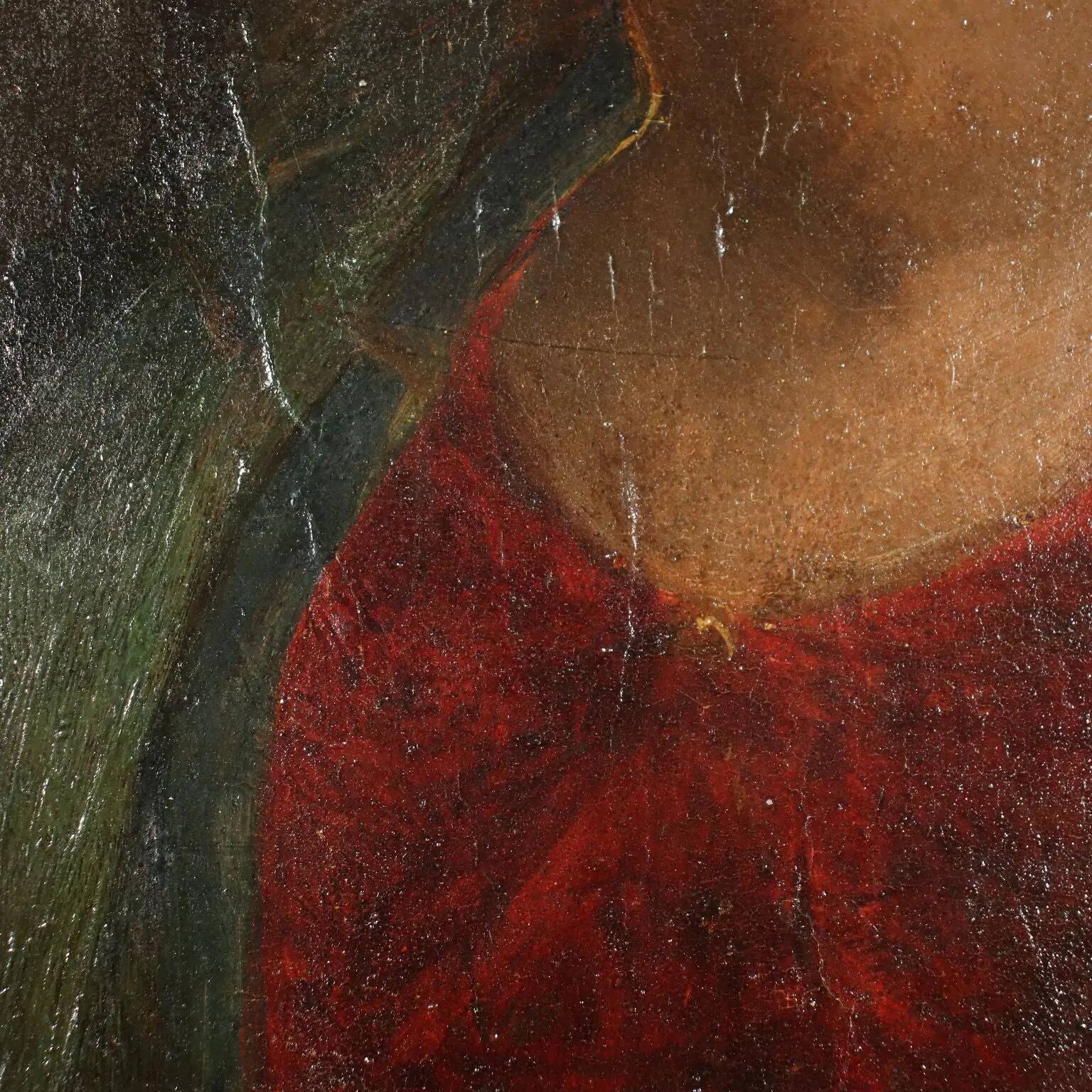 Ancient painting Female head attributed to A. Del Sarto, tempera on wood
