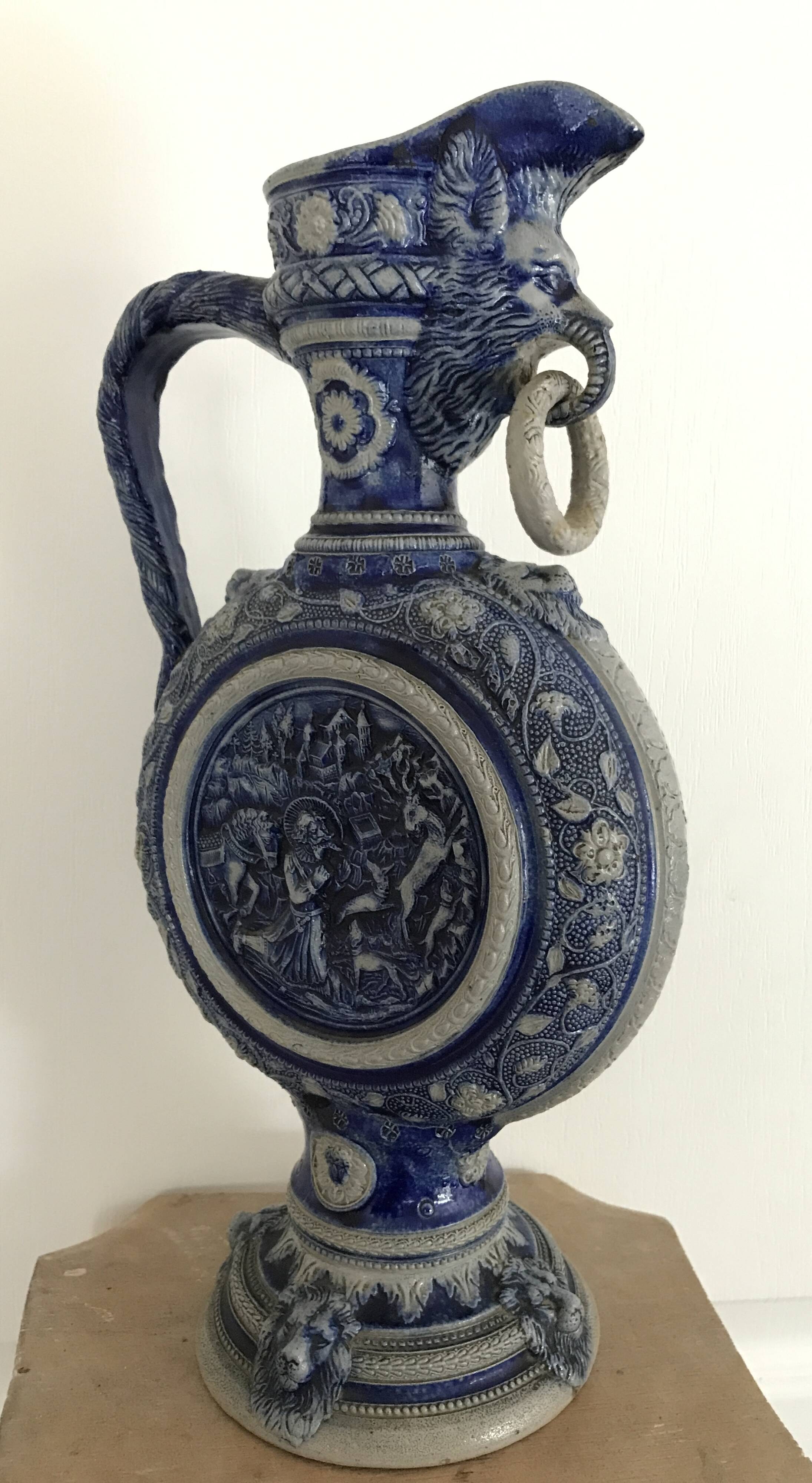 PITCHER Ewer in Stoneware from WESTERLAND, Germany, medallions and sculptures