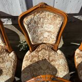 8 cherry wood chairs in Louis XV style with velvet upholstery.