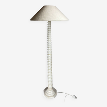 Midcentury French Alabaster floor lamp with bouclé shade, 1950s