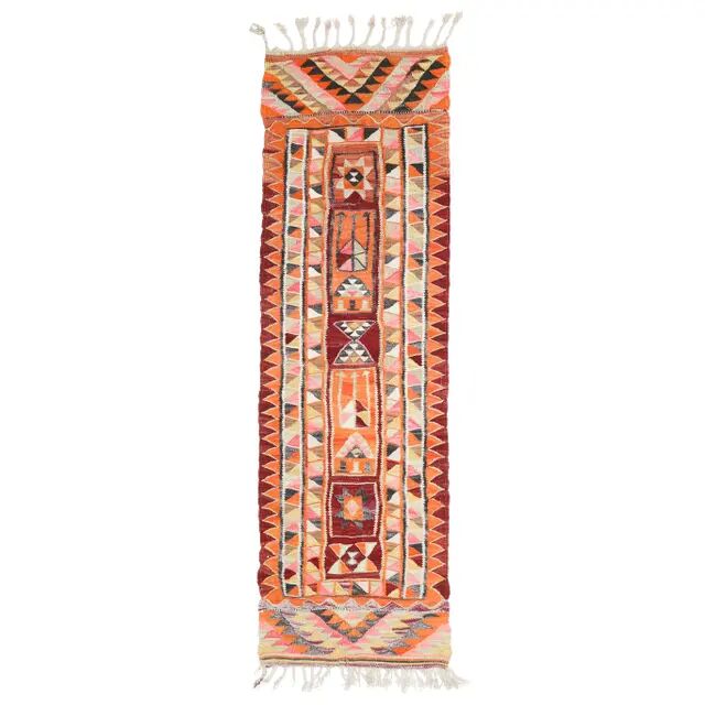 1970s Vintage Turkish Hand-Knotted Wool Cotton Orange Runner Rug 86x288