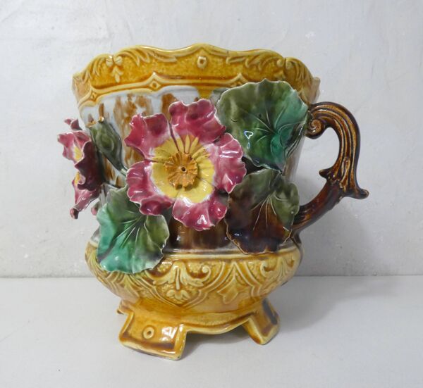 anciens cache-pots et jardinière faience barbotine