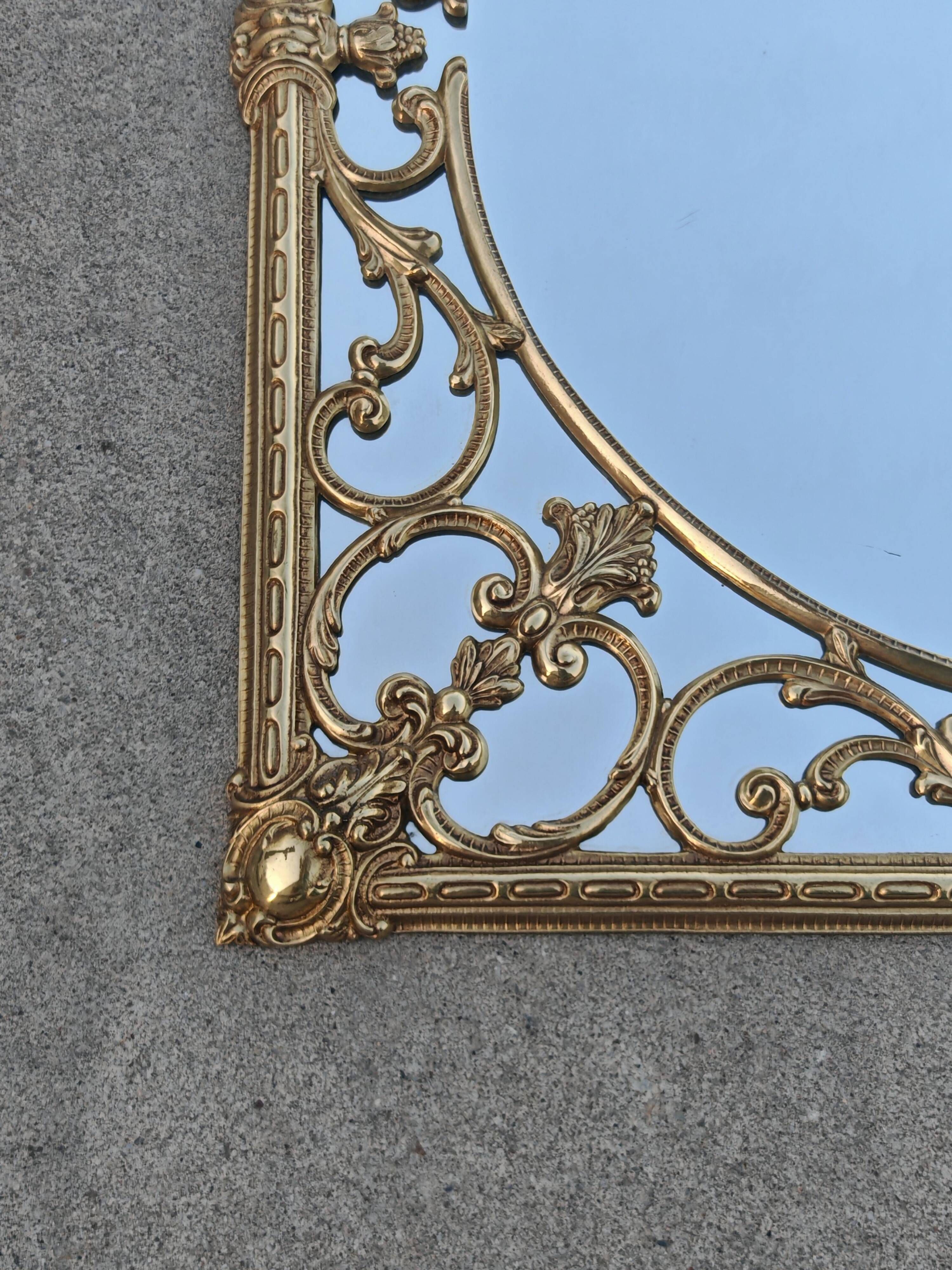 Hollywood Regency Wall Mirror in Brass, Neoclassical Style, 1950s