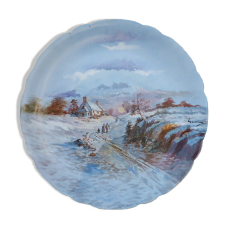 Antique porcelain dish from Limoges JEAN POUYAT hand-painted signed Lecram landscape Countryside