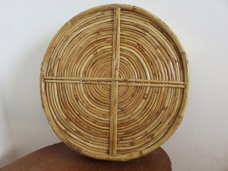 Round basket rattan and brass 60s 70s
