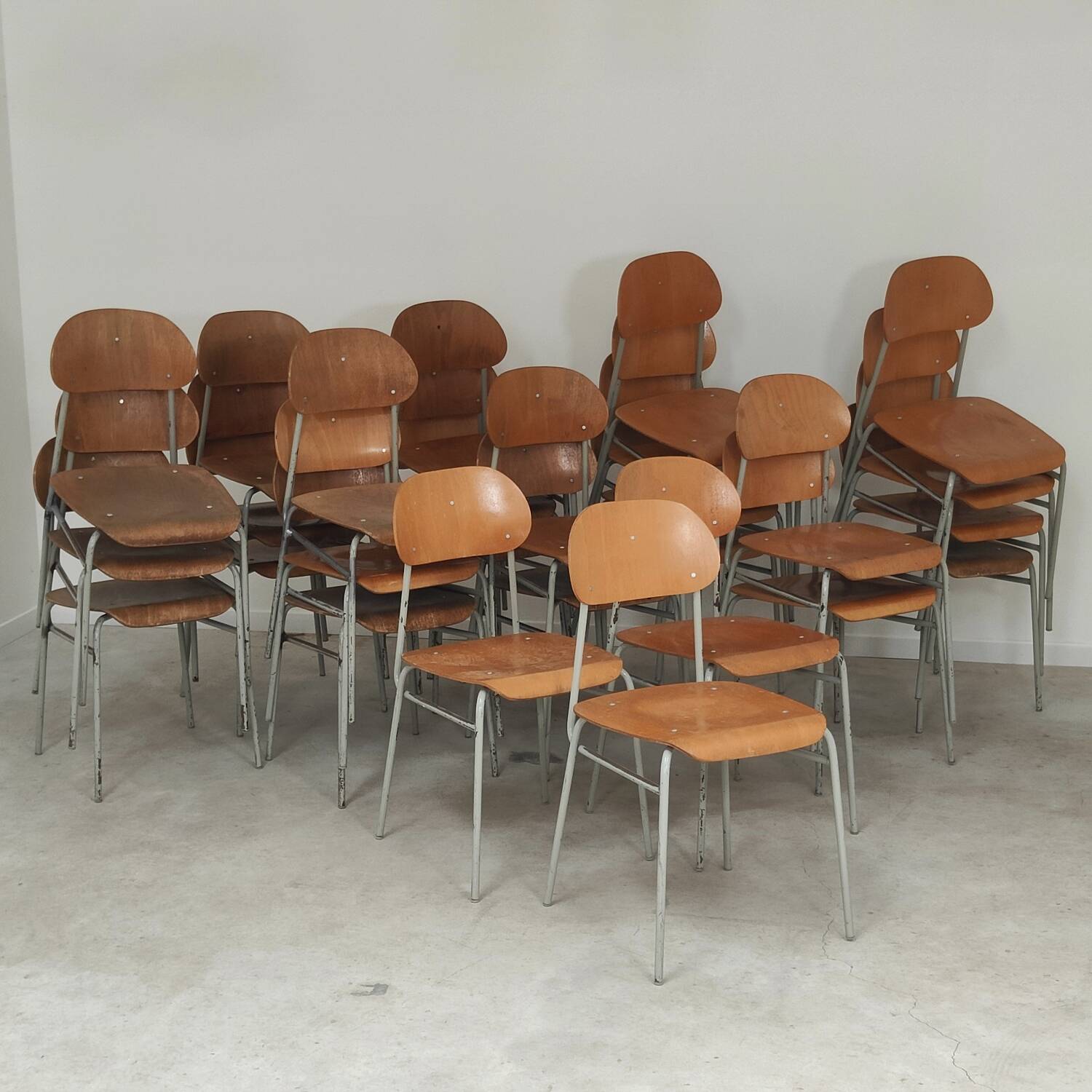 Lot of 24 chairs school chairs industrial style ex Czechoslovakia 1950