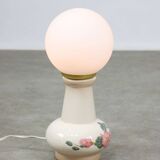Mid-century Italian Floral Table Lamp in Ceramic and Opaline