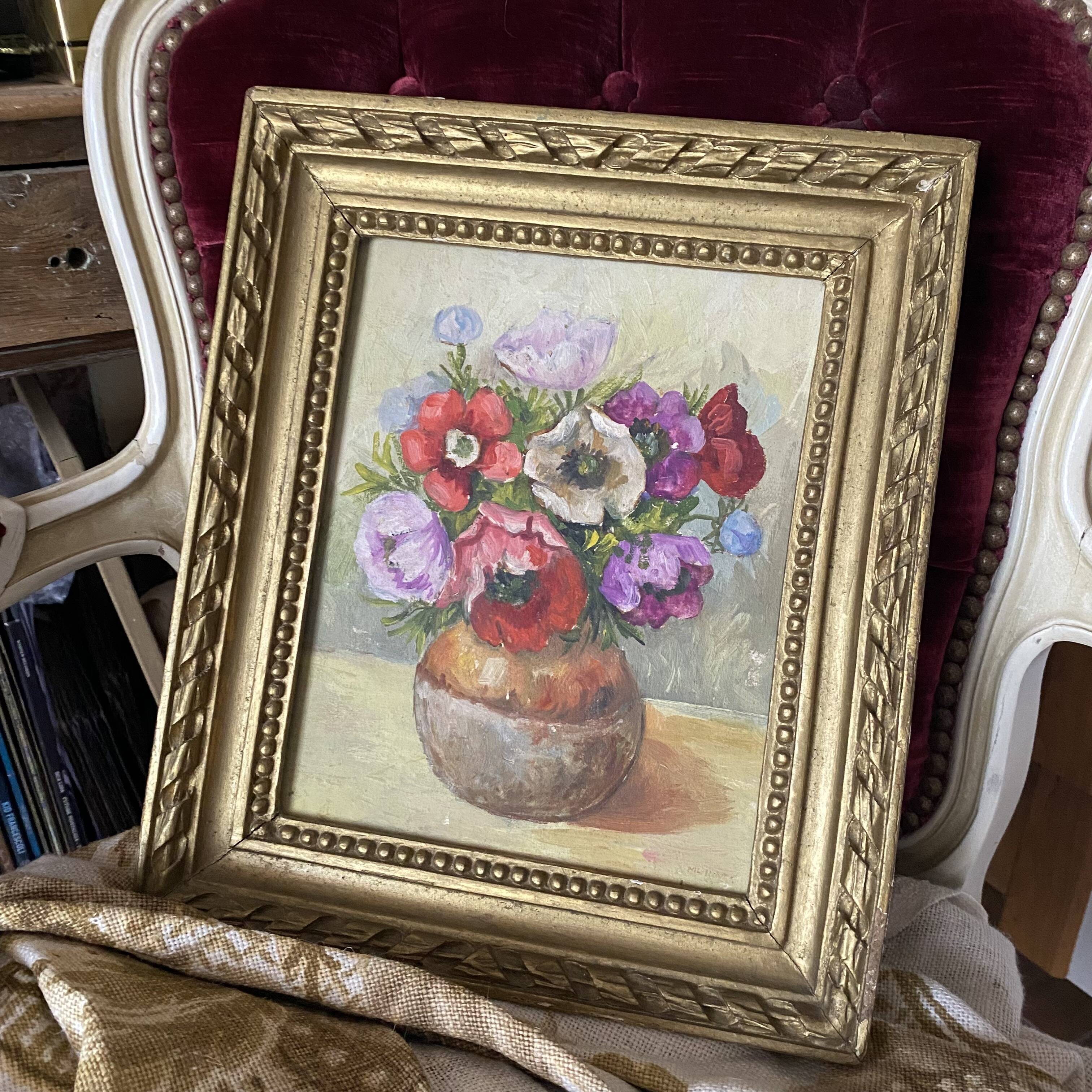 Framed flower painting of anemones