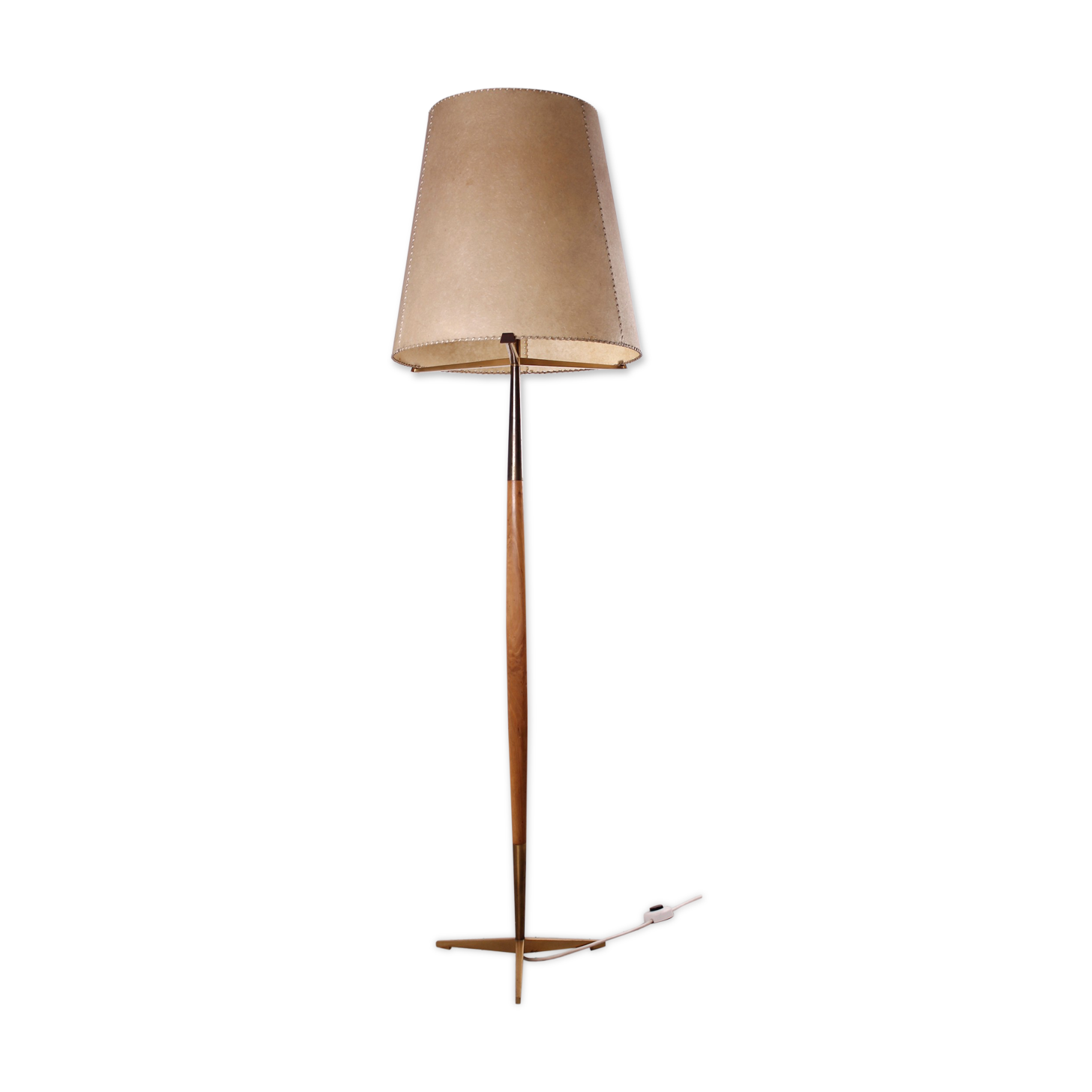 Brass and Cherry Floor Lamp, 1950s