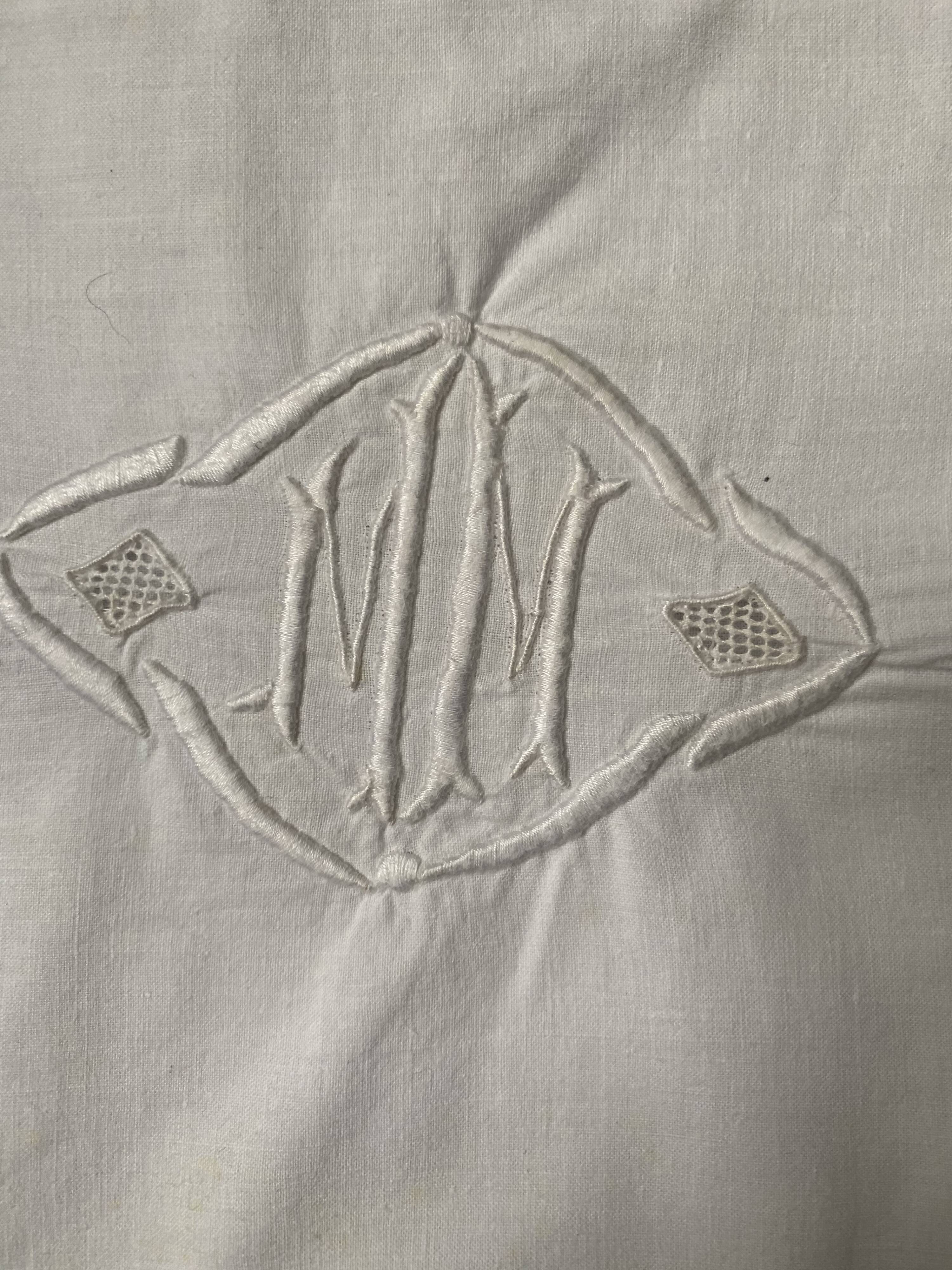 Pair of antique MM embroidered pillowcases