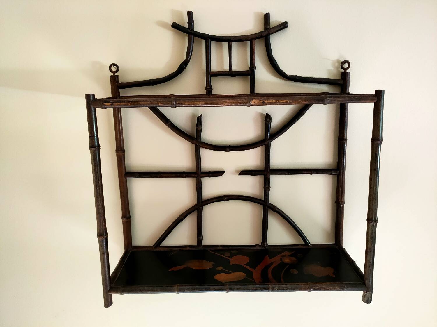 Antique bamboo and lacquer wall shelf