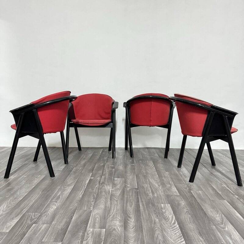 Modern Chairs in Lacquered Wood and Fabric from Pozzi & Verga, 1970s, Set of 4