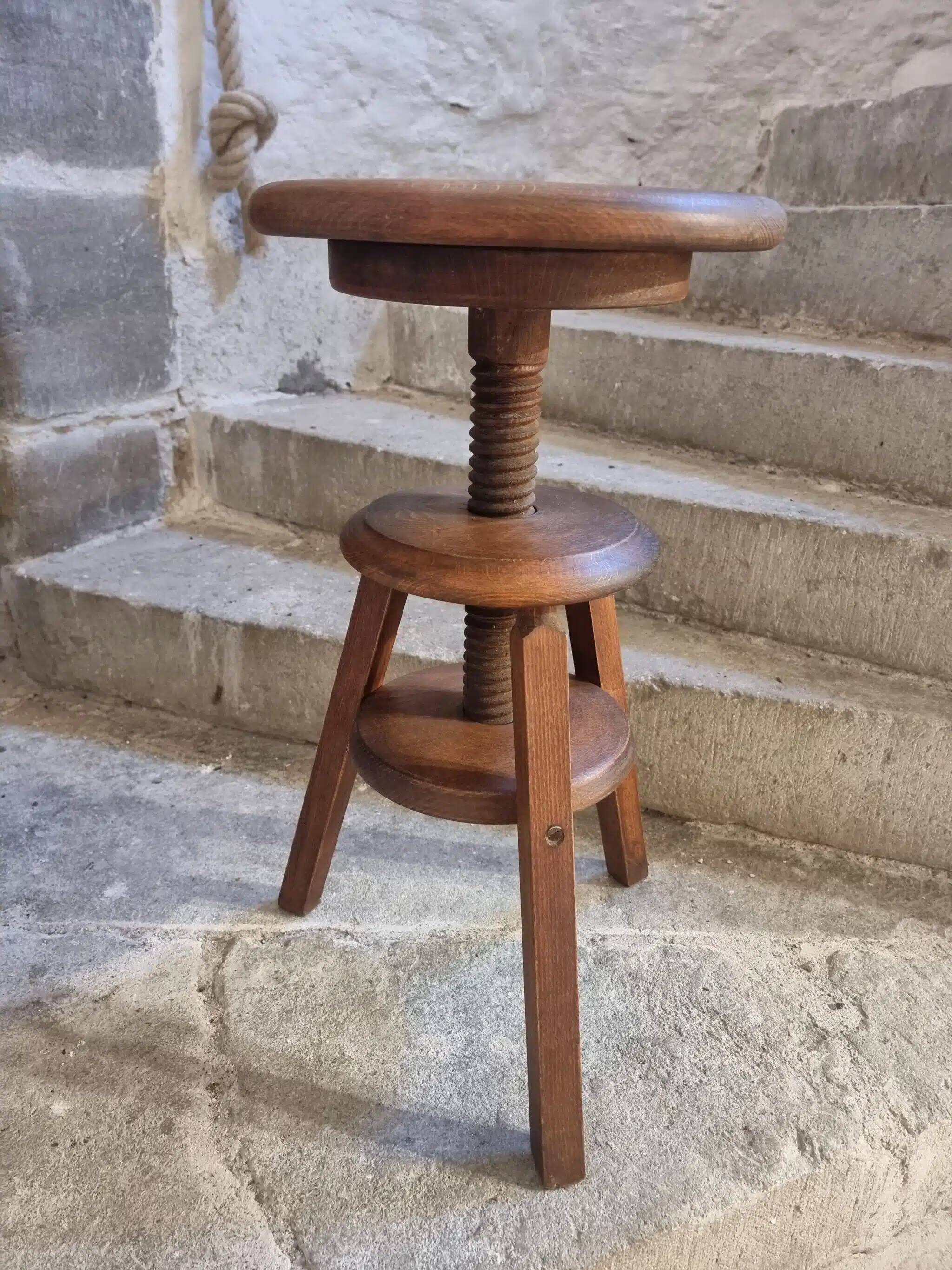 Vintage French adjustable beech stool, 1950s