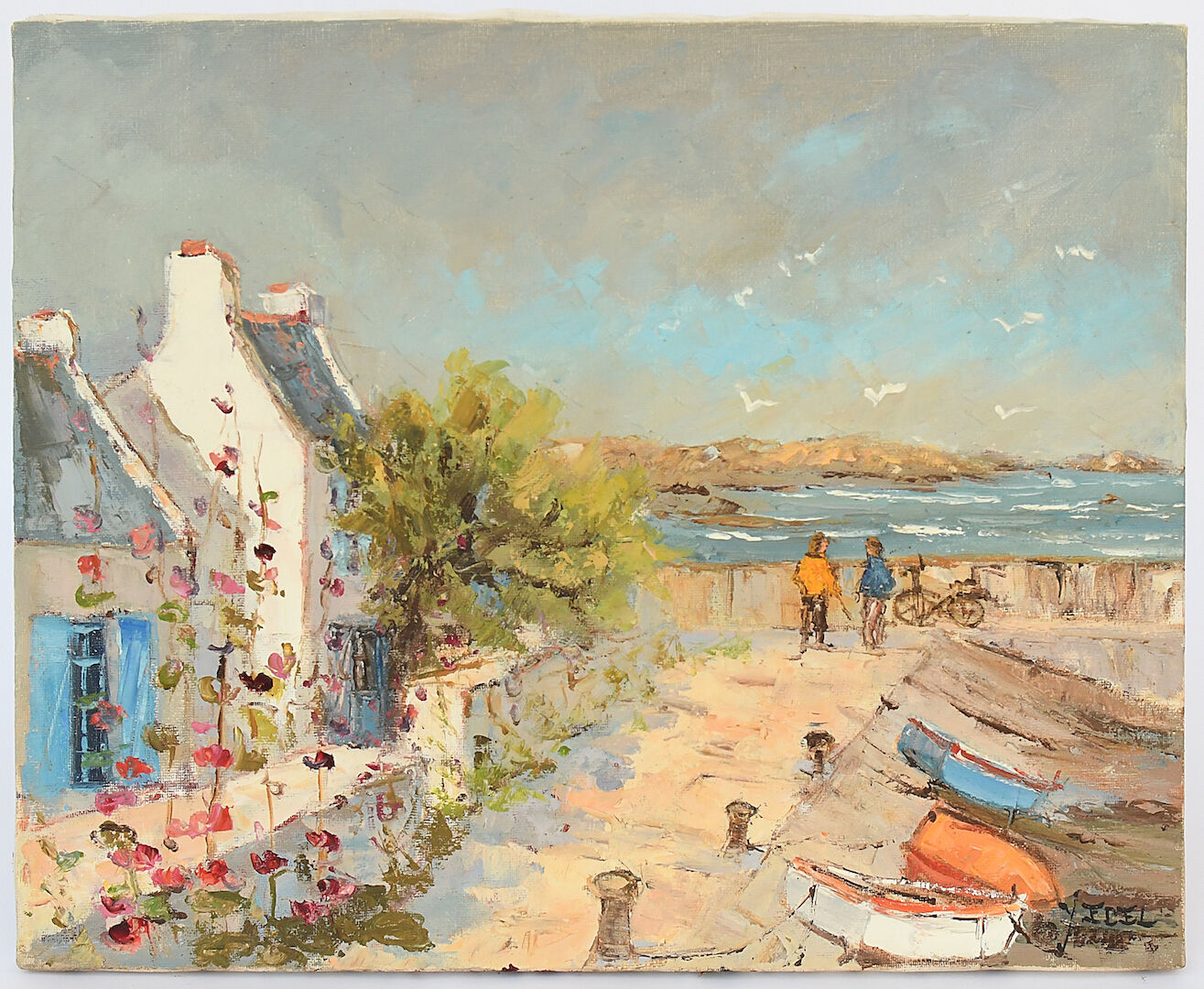 Yann Edel (XXth) Oil on canvas "Walker by the sea"