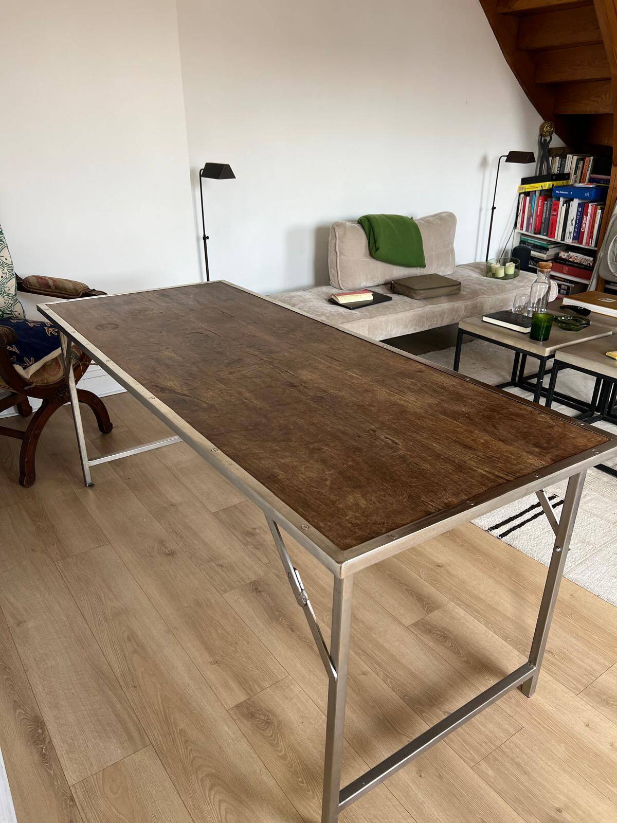 Folding industrial-style dining table