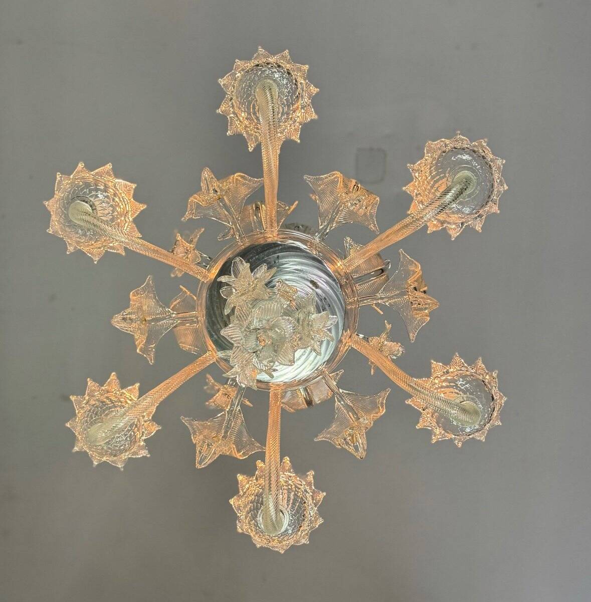 Venetian chandelier in colorless murano glass, 6 arms of light circa 1950