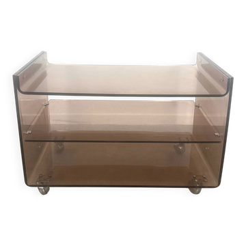 Table d'appoint, desserte à roulettes en plexiglas fumé
