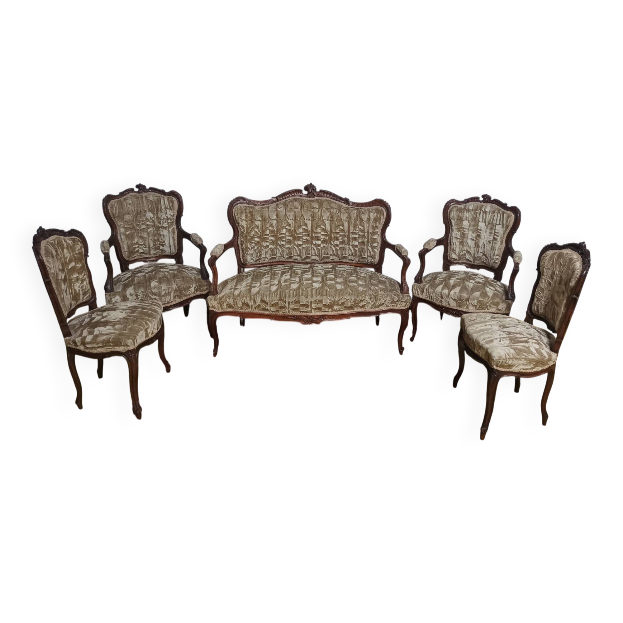 Rococo salon set in walnut, 19th century