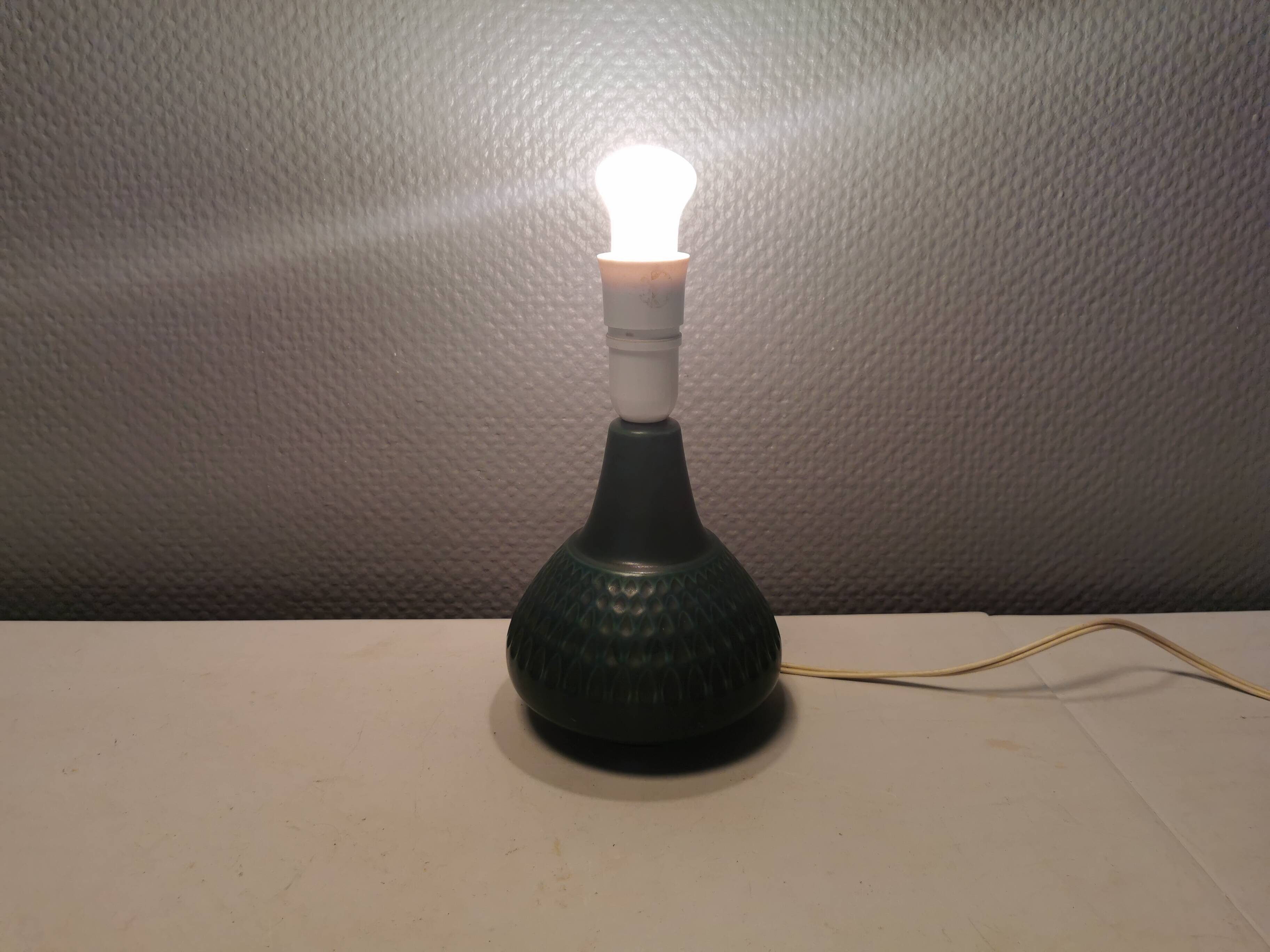 Beautiful table lamp in green/blue ceramic, Danish from the 1970s.