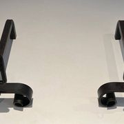 Pair of Wrought Iron Andirons with Obelisk and Belt Motifs